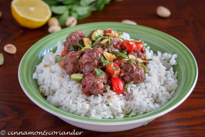 Lamb Meatballs with Sour Cherry Sauce and Pistachios Paleo and gluten free