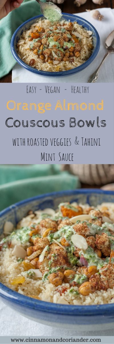Vegan Couscous Bowls with Oven Roasted Za'atar Chickpeas, Cauliflower and Tahini Mint Sauce