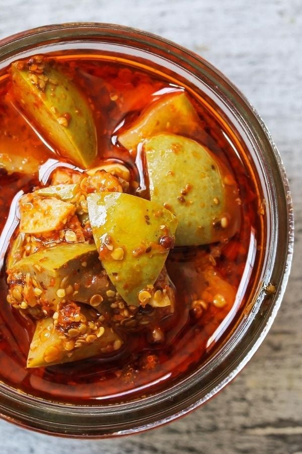 a jar of Indian mango pickles