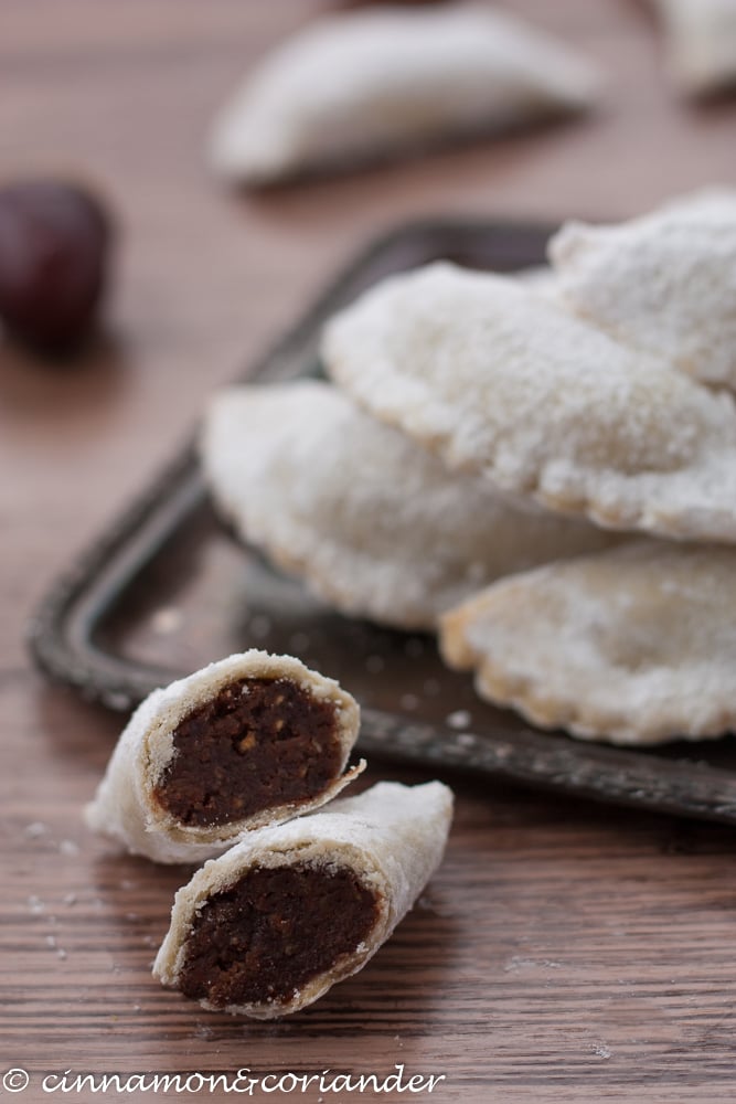 Italian Chestnut Cookies "Chestnut Tortelli" dusted with powdered sugar