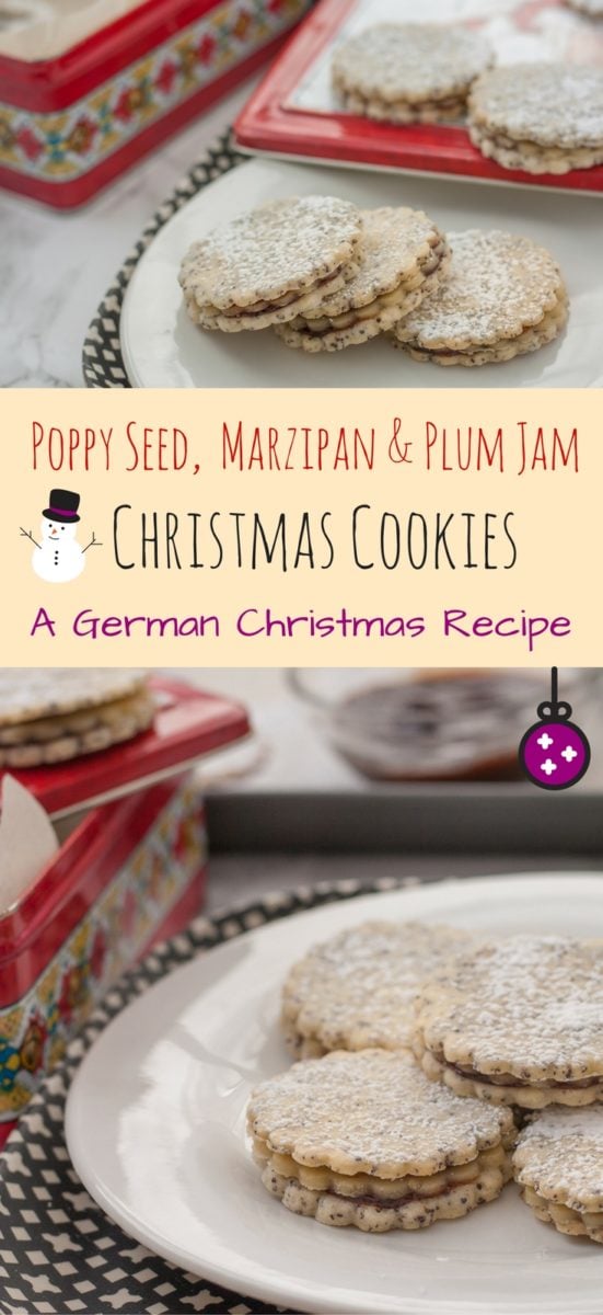 Poppy Seed & Marzipan Sandwich Cookies with Plum Jam - an easy traditional German Christmas cookie recipe