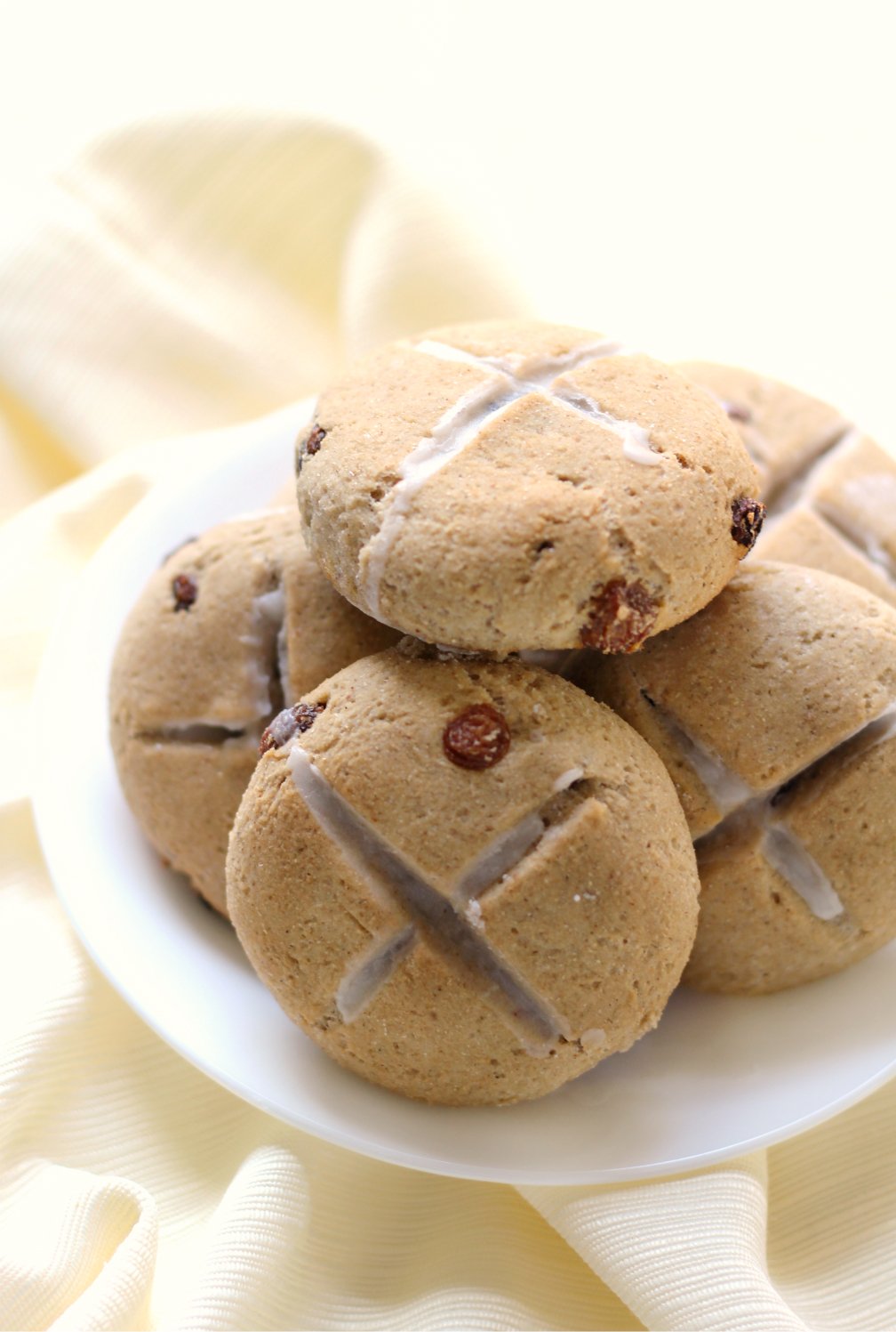 Gluten-free Hot Cross Buns on a plate