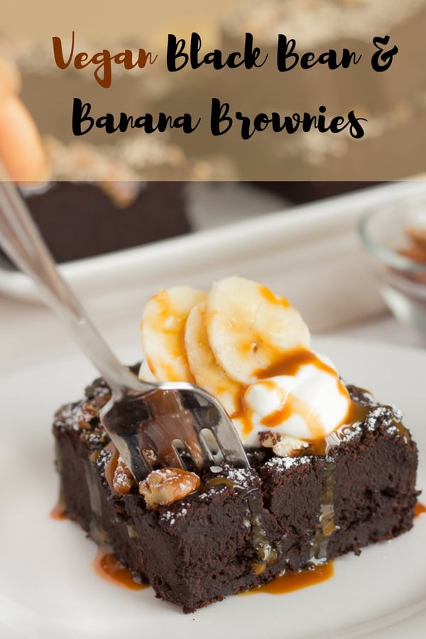 Fudgy Vegan Black Bean Banana Brownies | These are the best vegan brownies you will ever eat! Easy to make in a food processor, naturally sweetened and loaded with plant-based protein and healthy fats #vegandesserts, #sugarfreedesserts, #beanbrownies, #cleaneating
