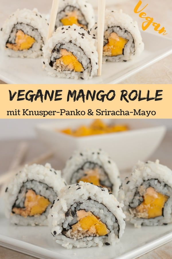 Veganes Sushi mit Mango, Sesam, Panko und Sriracha Mayo