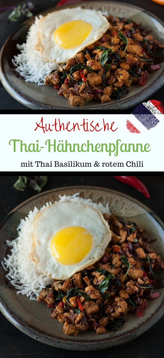 Thai Hähnchenpfanne mit Thai Basilikum und Chili
