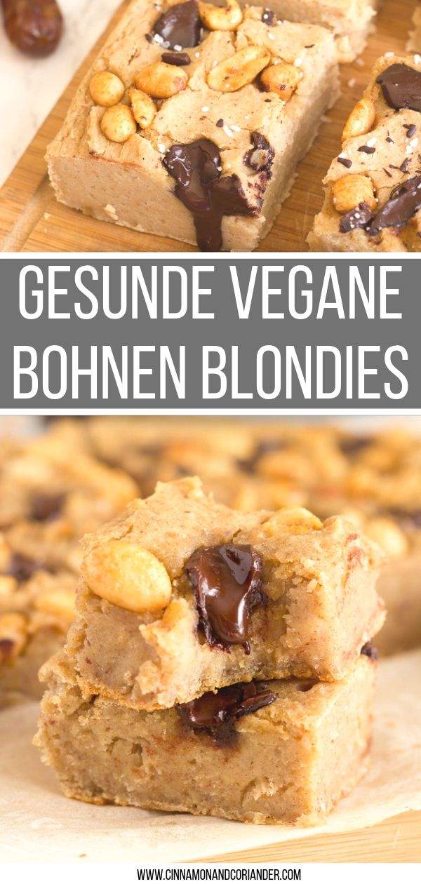 Gesdunde Vegane Erdnussbutter Blondies | Diese figurfreundlichen Bohnen Blondies mit Erdnussbutter, Erdnussbutter-Pulver und dunkler Schokolade sind schnell gemacht, vegan, gluten-frei und zuckerfrei! Das perfekte Back-Rezept für fitte Naschkatzen! #zuckerfrei #blondies #erdnussbutter #nachtisch #gesunderezepte #backen