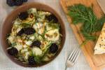 Vegan Creamy Cucumber Salad with Dill, Blackberries, Pepitas and Pomegranate Molasses