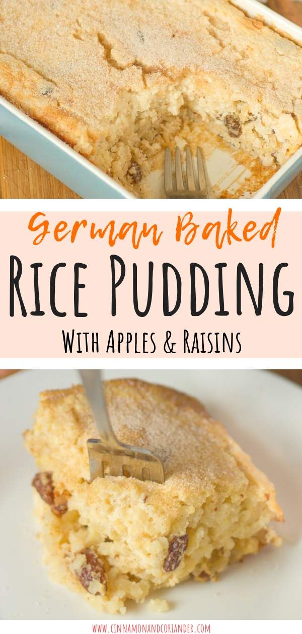 BEST Baked Rice Pudding | This traditional German recipe for baked rice pudding with apples. cinnamon, nutmeg and raisins might be the best baked rice pudding out there! Old fashioned and super creamy and comforting on a cold rainy day! #dessert #easyrecipes