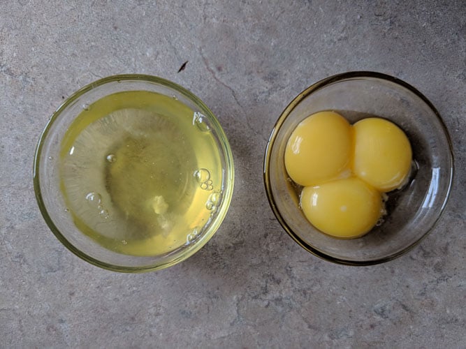 egg yolk and egg whites separated into two little bowls