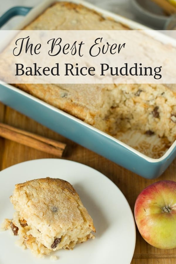 BEST Baked Rice Pudding | This traditional German recipe for baked rice pudding with apples. cinnamon, nutmeg and raisins might be the best baked rice pudding out there! Old fashioned and super creamy and comforting on a cold rainy day! #easy, #casserole, #comfortfood, #rice, #baked, #pudding, #German,
