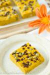 vegan healthy pumpkin bar with chocolate chips on a plate
