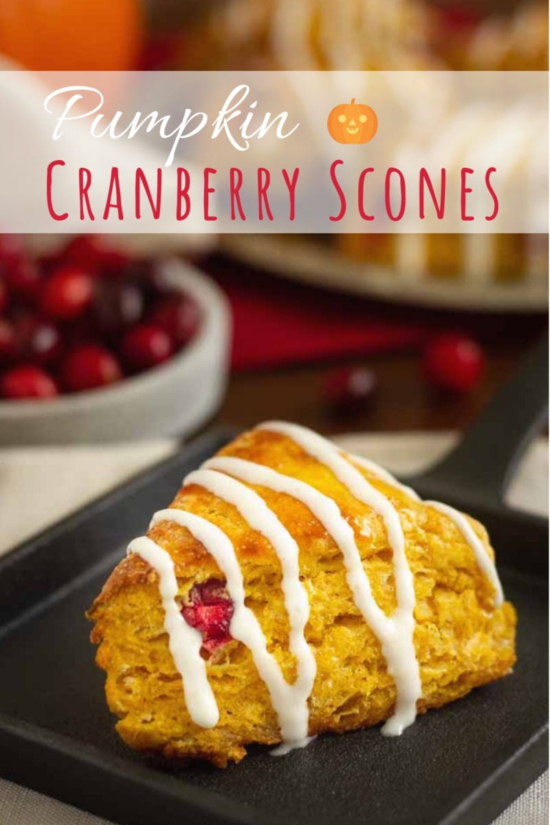 Starbucks Cranberry Pumpkin Scones | These easy scones are the best pumpkin scones out there. Moist and flaky seasoned with pumpkin spice, studded with fresh cranberries and drizzled with cream cheese icing! A recipe with no eggs! #halloween, #thanksgiving, #sconesrecipe, #starbucksrecipe,#holidaybrunch 