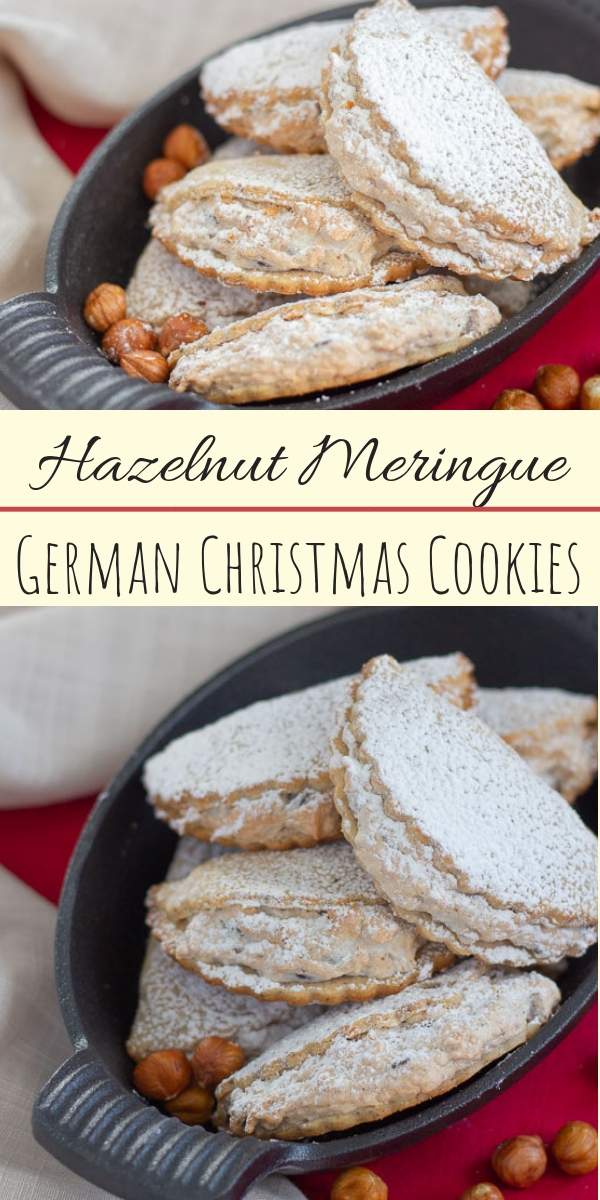 German Hazelnut Cookies with Hazelnut Meringue and Chocolate Chips | Traditional German Christmas Cookies with ground hazelnuts and cinnamon - try this divine sweet holiday treat #christmascookies, #hazelnutcookies