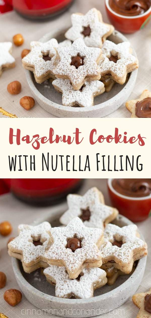 Hazelnut Cookies with Nutella Filling - easy traditional German Christmas Cookies with ground hazelnuts and chocolate hazelnut spread! Kids love these! #christmasrecipes, #christmascookies 