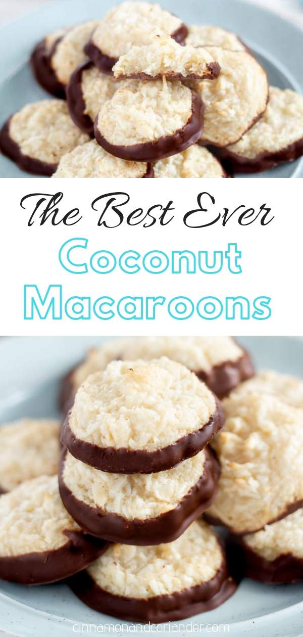 The BEST easy Coconut Macaroons with Dark Chocolate A Christmas cookie classic! Moist, chewy and soft thanks to a secret ingredient! Nope, it's not condensed milk! #macaroons, #christmascookies