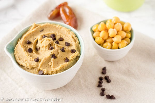 healthy vegan cookie dough for two in a small bowl
