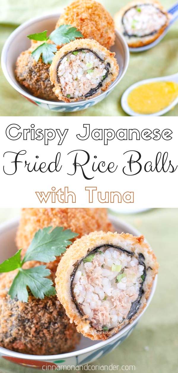 Crispy Japanese Fried Rice Balls with Tuna - learn how to make the crispiest Asian rice balls! Serve them with my Wasabi Orange Sauce for the ultimate finger food or party snack #fingerfood, #asianrecipes