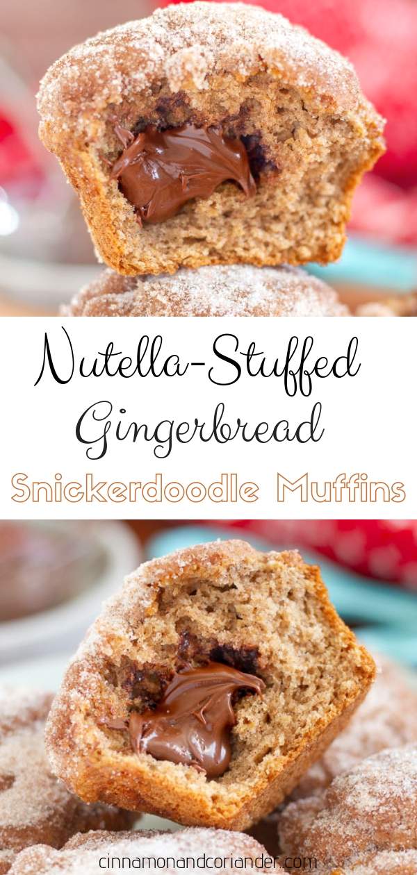 Nutella Stuffed Gingerbread Muffins - these bakery-style muffins are so easy to make and the best Christmas morning breakfast ever! Kids love this holiday treat #christmasrecipes, #muffinrecipes 