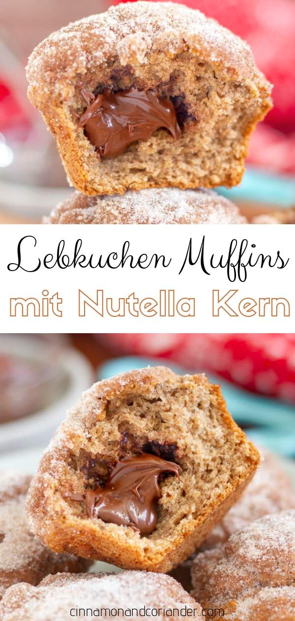 Lebkuchen Muffins mit Nutella Füllung | Diese einfachen, saftigen Weihnachts Muffins mit flüßigem Nutella Kern sind ein schnelles Weihnachtsrezept perfekt für das Weihnachtsfrühstück. #weihnachtsrezepte, #backrezepte