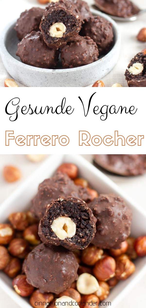 Vegane Ferrero Rocher Pralinen. Diese einfachen gesunden Schoko Haselnuss Pralinen sind das perfekte Geschenk aus der Küche! Zuckerfrei, gluten-frei und vegan! #pralinen, #weihnachtsrezepte