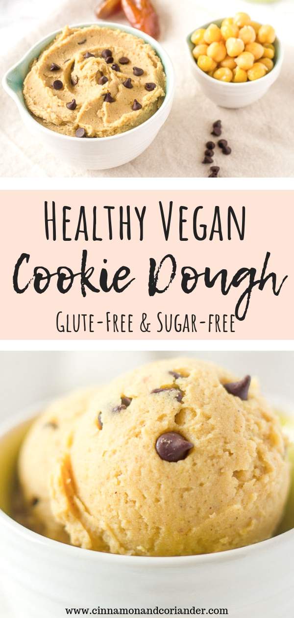 Healthy Vegan Edible Cookie Dough - Recipe for two! This clean eating dessert is easy to make with simple ingredients like chickpeas and nut butter. Refined sugar-free, gluten-free, dairy-free and so delicious! #cookiedough, #vegan