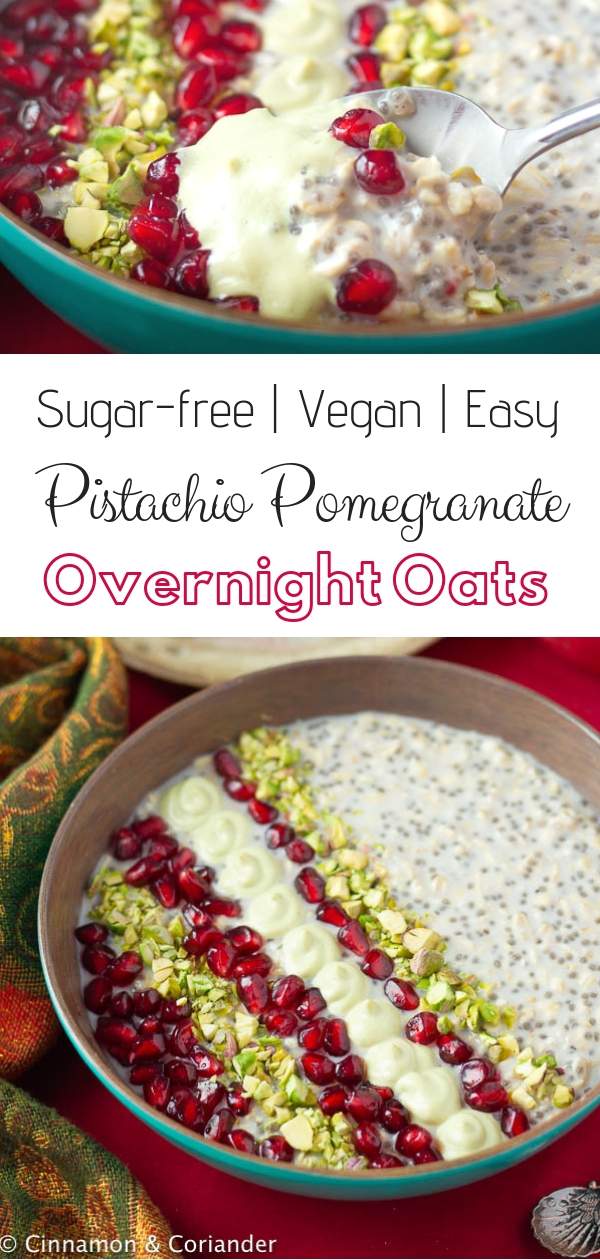 Healthy Vegan Pistachio, Rosewater & Pomegranate Overnight Oats | You will love this easy clean eating make-ahead breakfast. It is low-cal and perfect for weight loss and makes a great romantic breakfast for Valentine's Day #overnightoats, #cleaneating