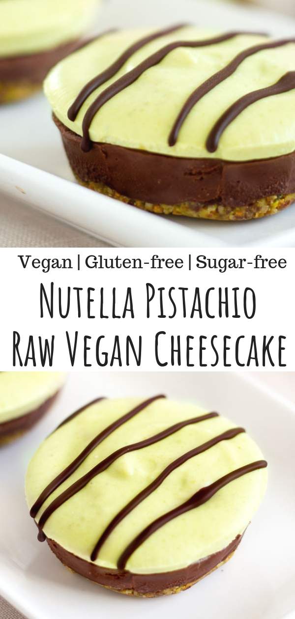 These easy Nutella Pistachio Cheesecake Bites are the BEST vegan raw cheesecake recipe - gluten-free and refines sugar-free! Drizzled with melted chocolate the perfect romantic healthy dessert for Valentine's Day! #valentinesday, #vegandesserts