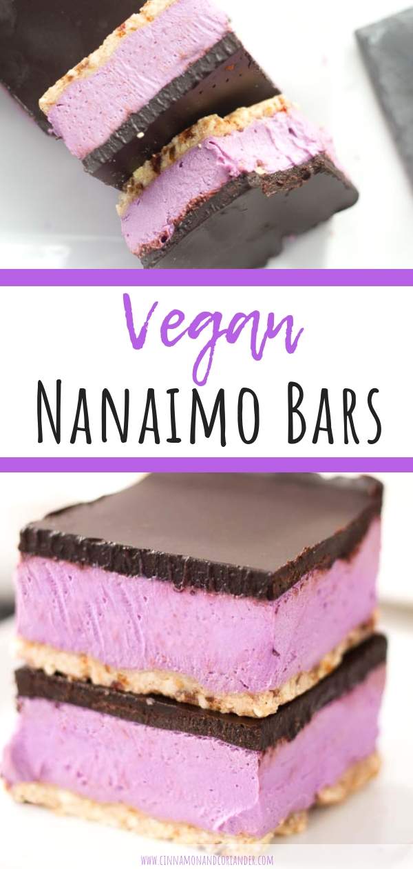 Vegan Purple Sweet Potato Nanaimo Bars |This easy recipe for Vegan Nanaimo Bars comes with a dairy-free buttercream filling flavored with purple sweet potatoes! This healthy spin on the Canadian dessert is paleo, refined sugar-free and gluten-free! #vegandesserts, #nobake 