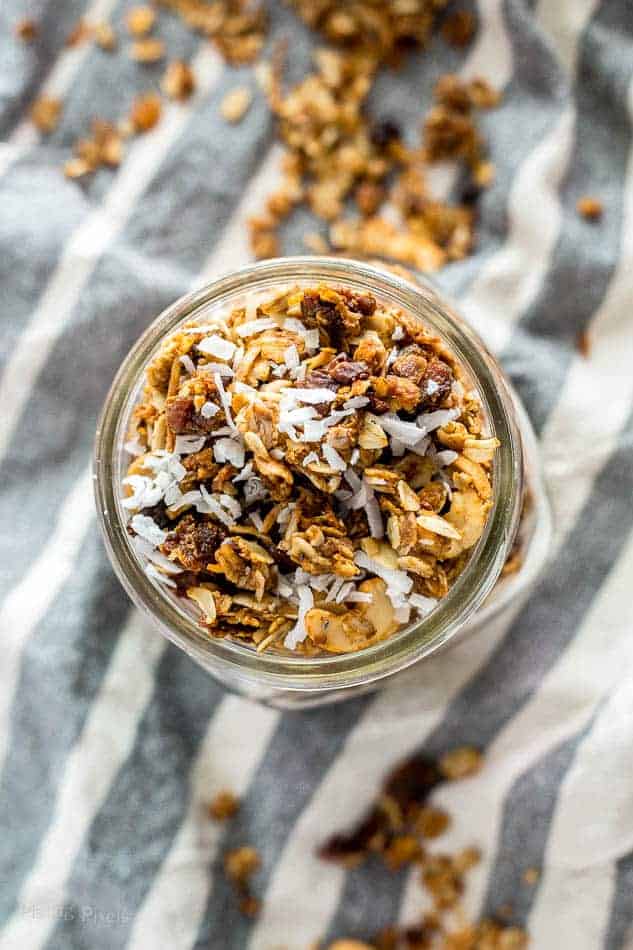 Vegan Cashew Coconut Granola in a mason jar