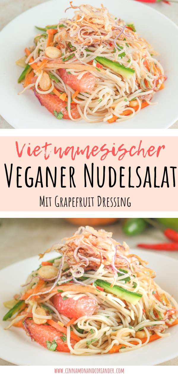 Veganer Vietnamesischer Nudelsalat mit Grapefruit Dressing | Ein einfacher, schneller und gesunder Nudelsalat mit Reisnudeln, frischem Gemüse und asiatischen Zitrusdressing #gesunderezepte #veganerezepte