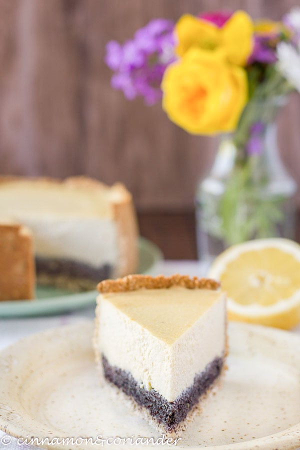 Baked Vegan Tofu Cheesecake with Lemon & Poppy Seeds - Cinnamon&Coriander