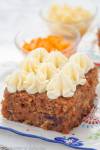 award winning carrot cake topped with cream cheese icing