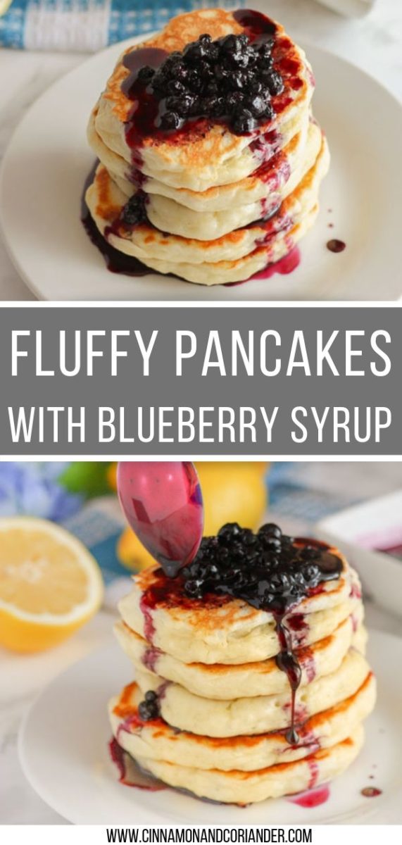 Fluffy Pancakes with Homemade Blueberry Syrup Pinterest Graphic