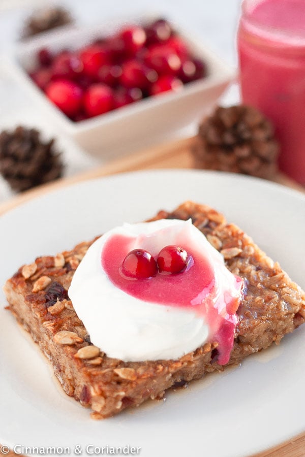 maple fried oatmeal served with a dollop of Greek Yogurt and homemade Cranberry Curd 