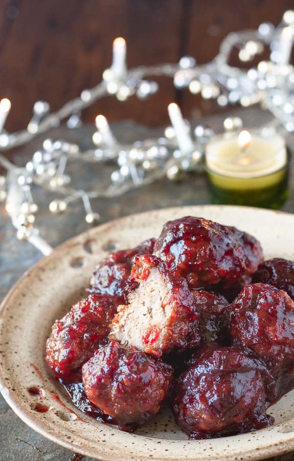 Healthy Baked Turkey Meatballs in Cranberry Sauce
