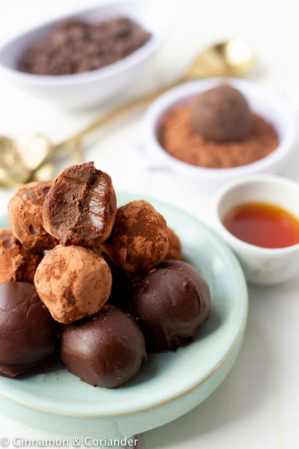 a pile of homemade easy vegan rum balls made with black beans