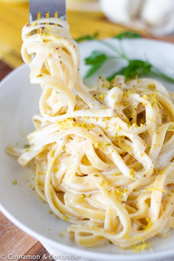 a forkful of pasta al limone 