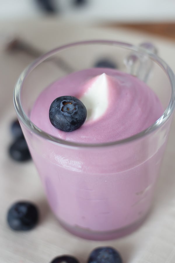 No Bake Vegan Blueberry Cheesecake Mousse in a small glass