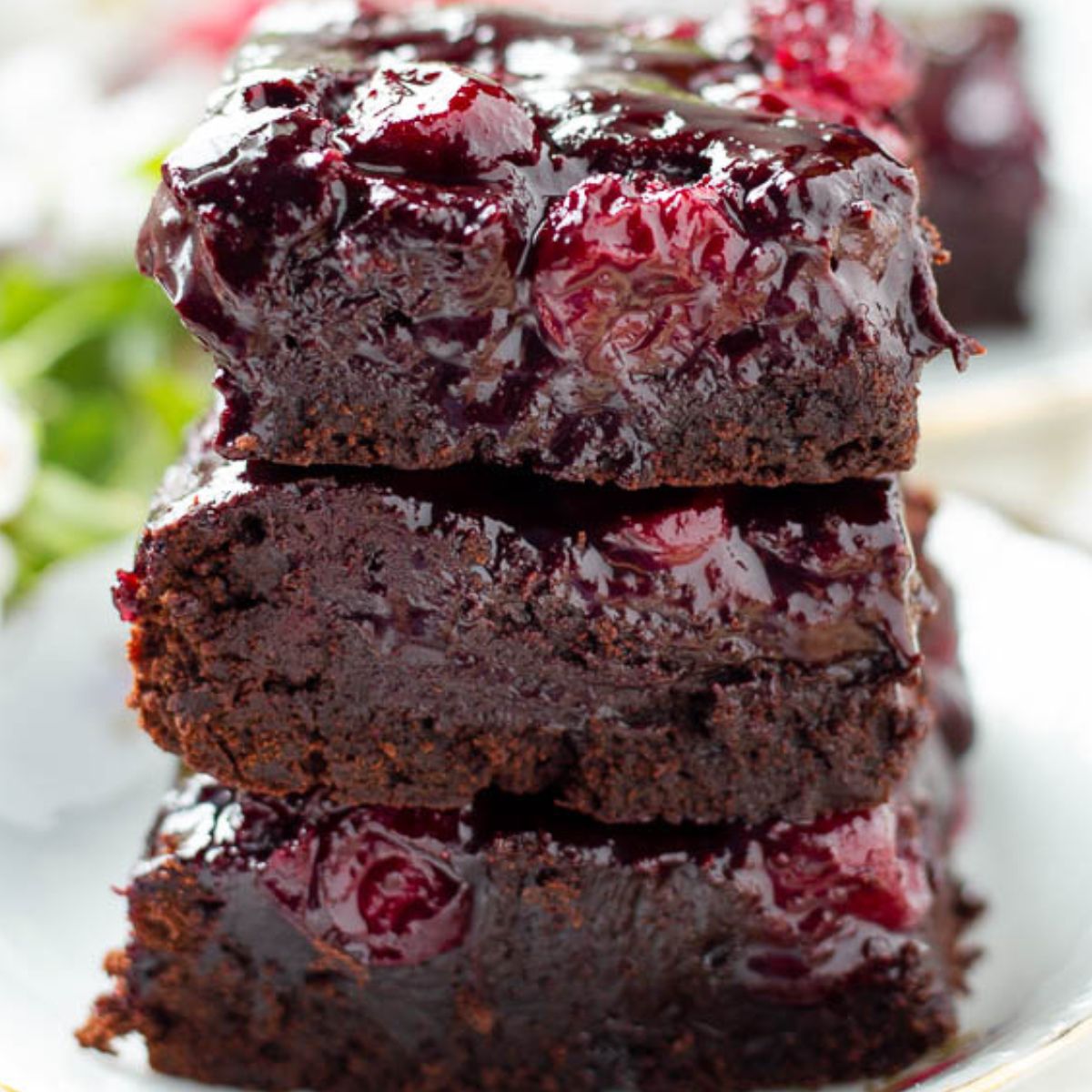 Brandy Cherry Brownies with Cocoa Powder