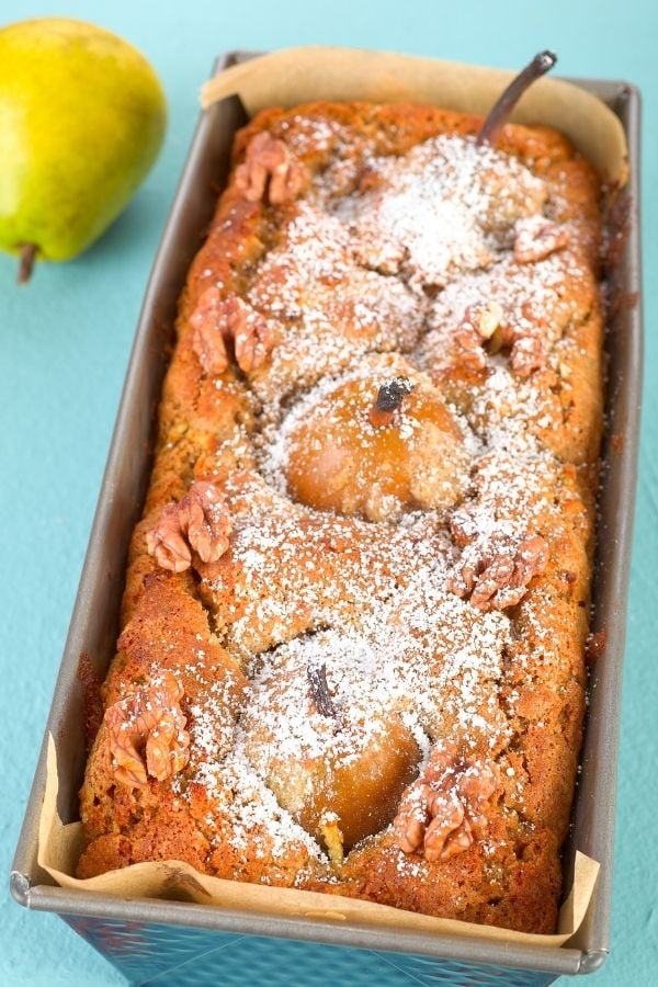 homemade German Marzipan and Pear Loaf Cake