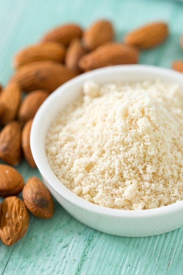 almond flour in a small dish for marzipan recipe