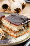 a slice of German Poppy Seed Sheet Cake filled with plum jam