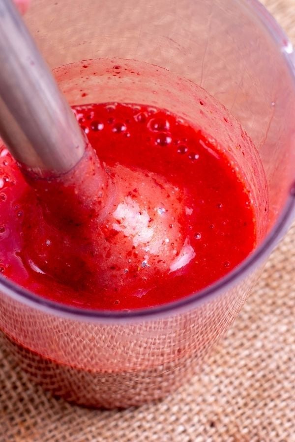 strawberry puree in a blender 