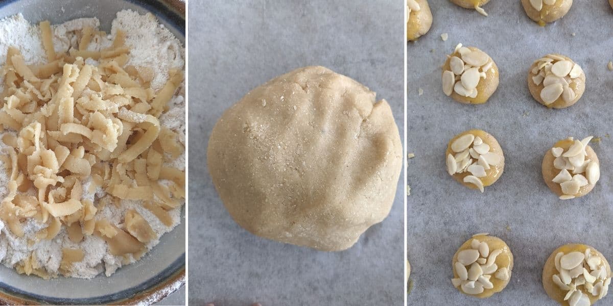 step by step pictures demonstrating how to bake german soft almond paste cookies