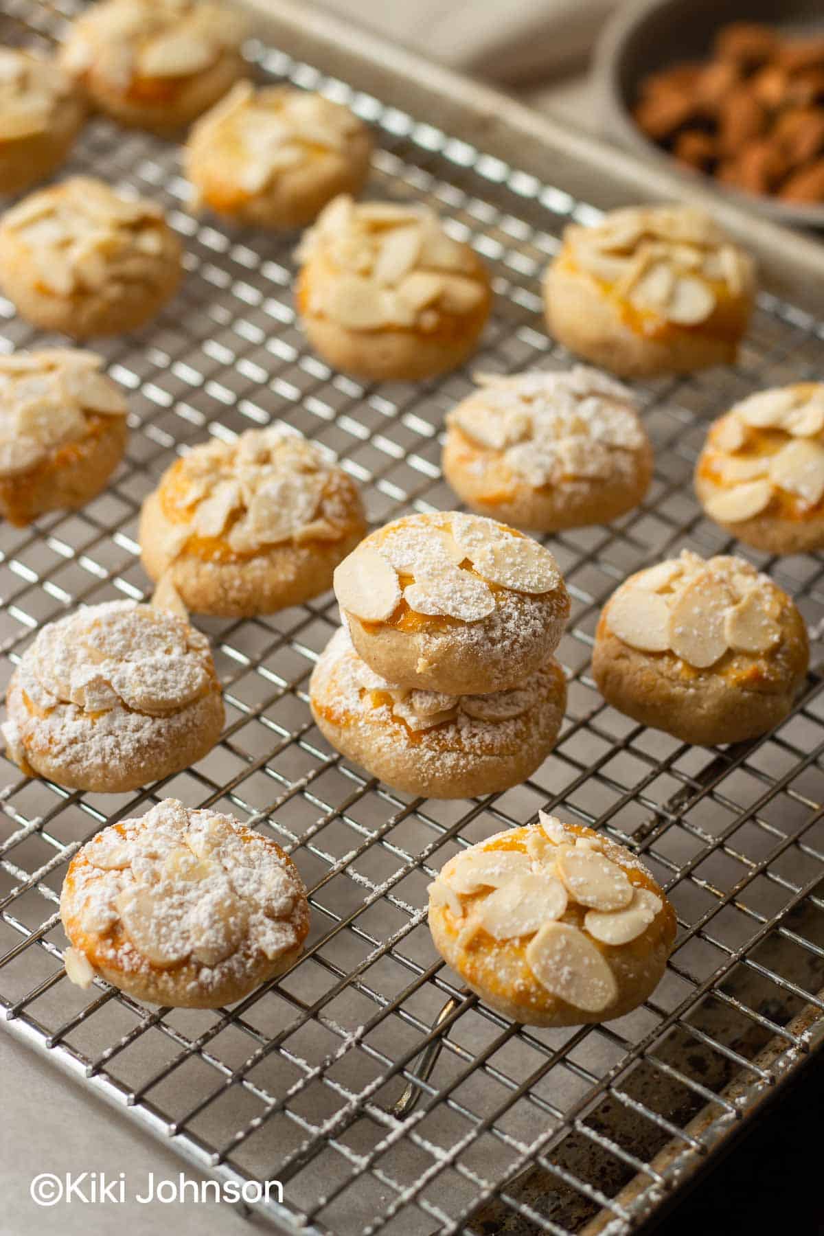 German Almond Paste cookies with marzipan cooling on a cooling rack 
