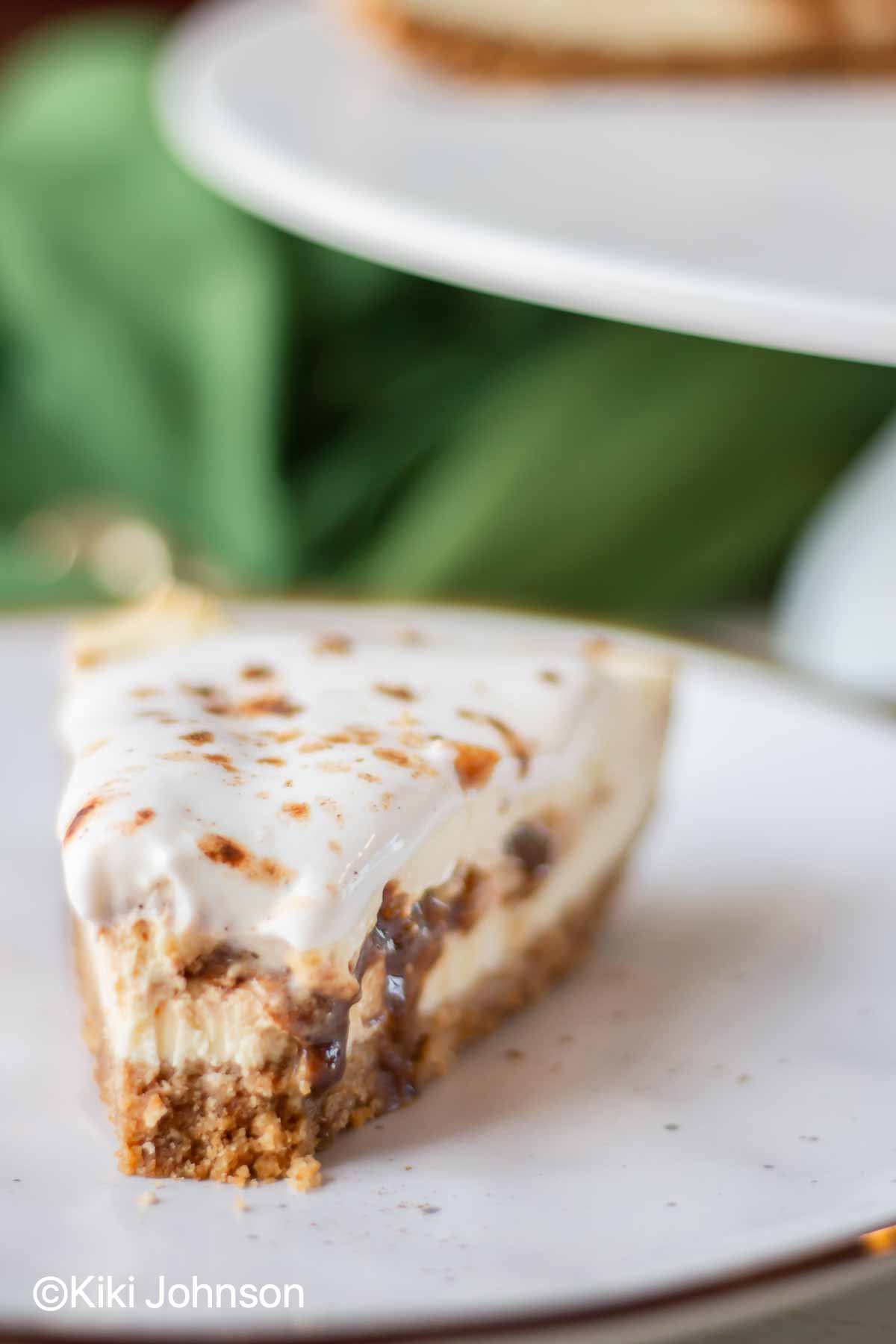 a slice of cinnabon cinnamon swirl cheesecake