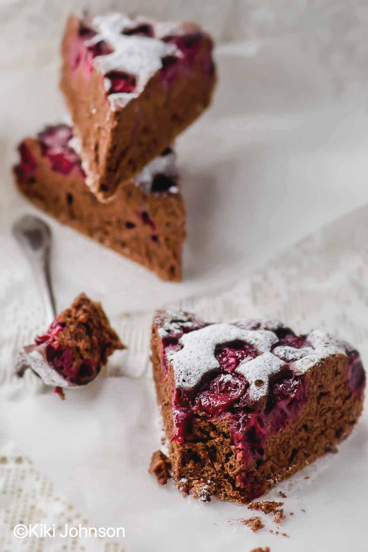  half eaten slices of sugarfree vegan cherry chocolate cake