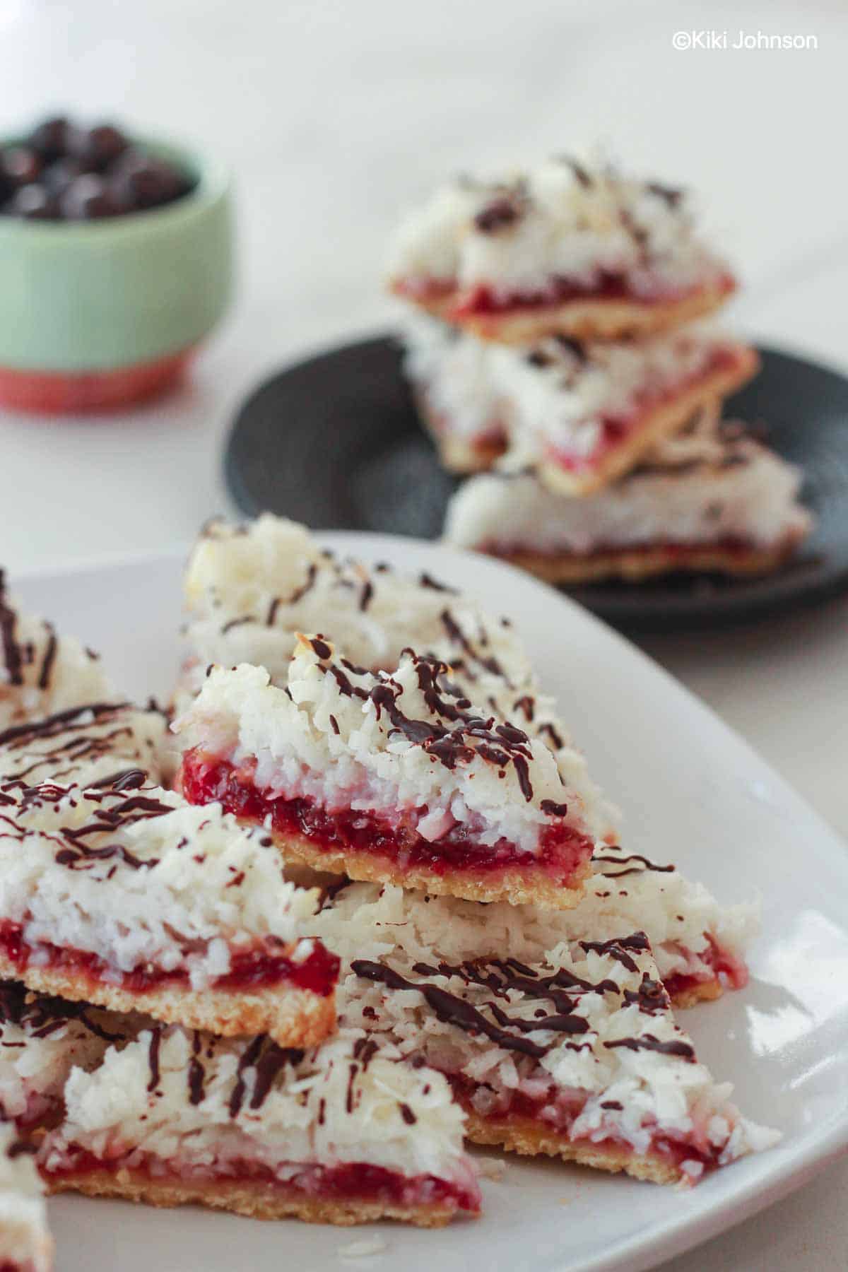 German Coconut Cookies with Jam drizzled with dark chocolate 