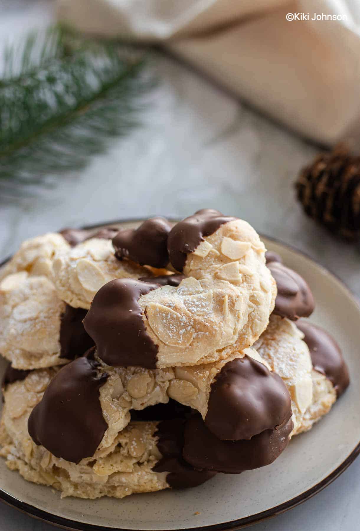 German Almond Horn Cookies on a cookie platter