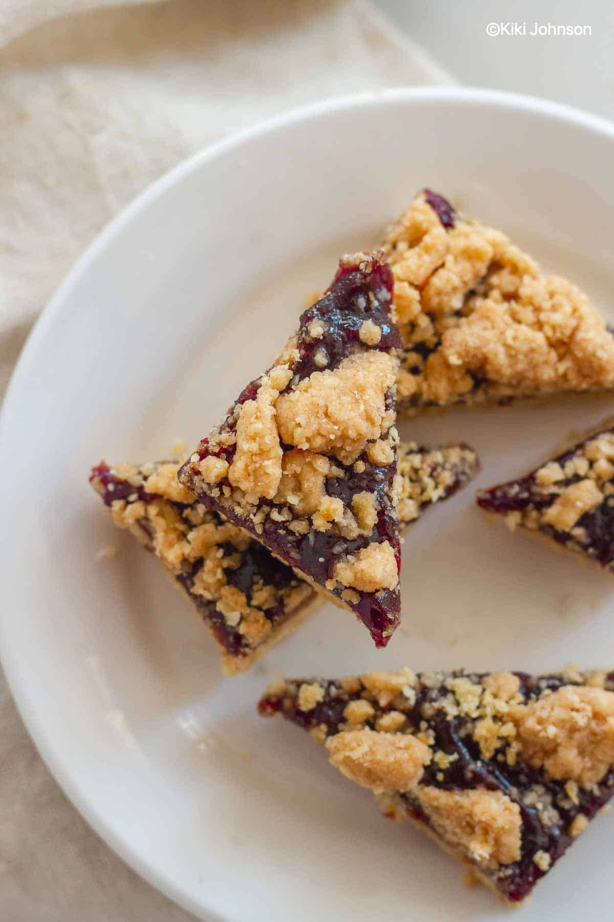 overhead shot of plum jam cookies with cinnamon streusel topping 